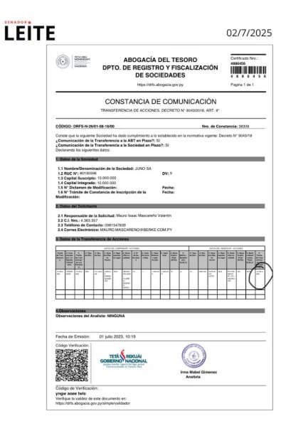Según medio argentino, Leite habría facilitado la conexión entre Cartes y Furfaro en el caso de fentanilo