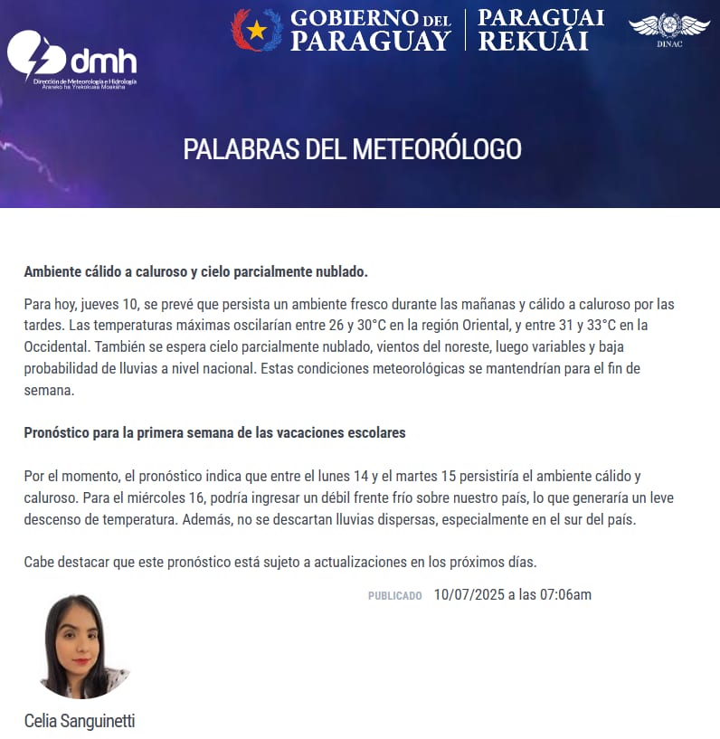 Jueves con calor moderado y cielo parcialmente nublado