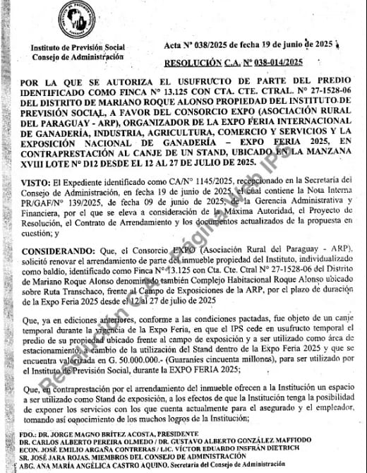 IPS autoriza uso de predio para la Expo Feria 2025