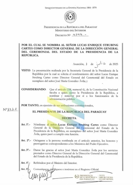 Peña nombra a sobrino de Cartes como jefe de Ceremonial de la Presidencia