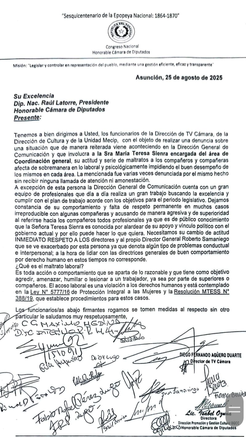 Cuñada de un ministro de la CSJ es acusada de maltrato en Diputados