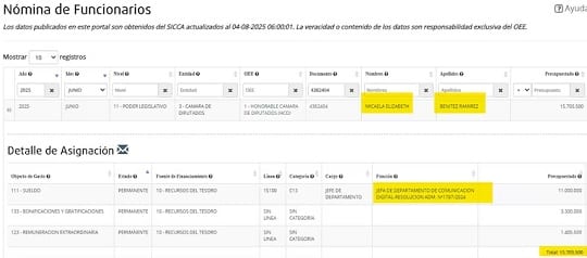 Jefa digital de Latorre cobra más de G. 15 millones al mes en Diputados