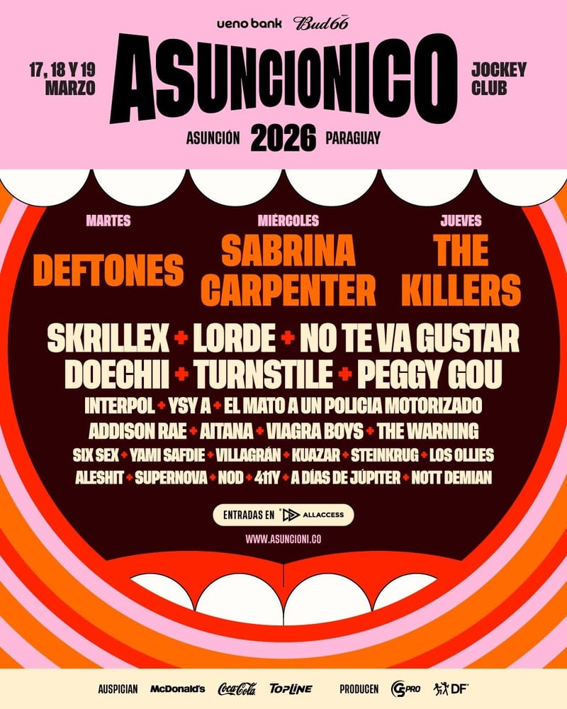 Asunciónico 2026: The Killers, Sabrina Carpenter y Deftones lideran el Line Up