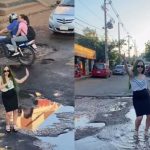 Bailó entre baches y logró que reparen la calle