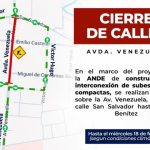 Cierre temporal de la Avda. Venezuela: desvíos y plazo por obras de la ANDE