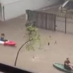 Familia usa kayak en raudales tras temporal